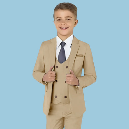 Fast Ship New Year Celebration Beige Tone Boys Suit Set Including Blazer Pants 4PCS Kids Tuxedo Set From 3 to 14 Years Outfit