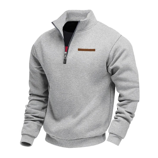 Suéter masculino americano de moletom grosso de outono e inverno com manga longa, meio zíper, gola alta e caimento solto