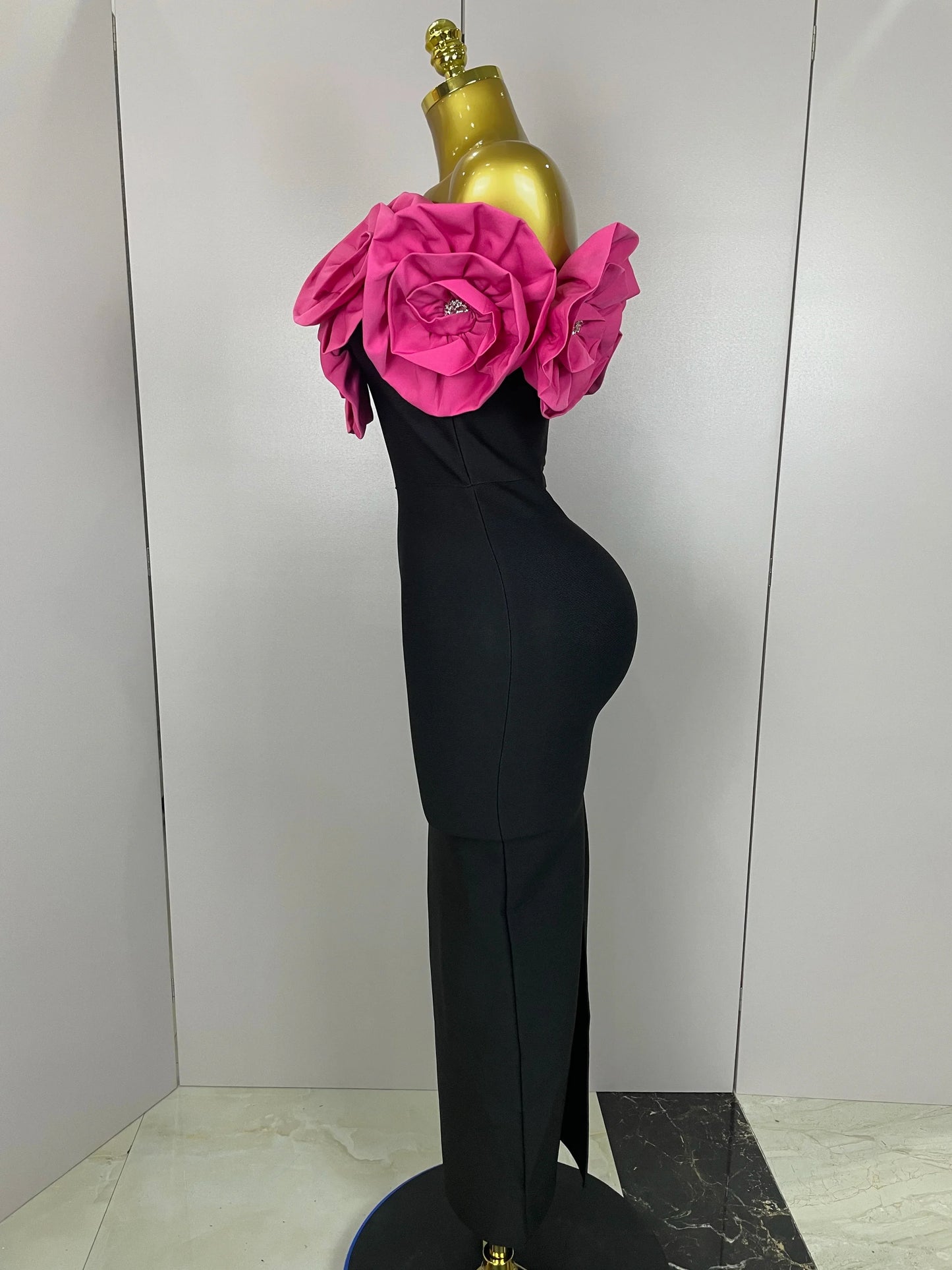 Red Flowers Sexy Off The Shoulder Ankle Lenght Bandage Dress Woman Birthday Party Vestido Wedding Party Outfit