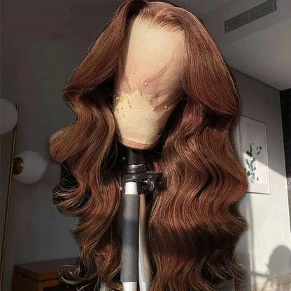 Chocolate Brown 13x4 Body Wave Lace Front Wig Pre-Plucked Brazilian HD 13x6 Lace Frontal Wigs for Women 32 Inch Human Hair