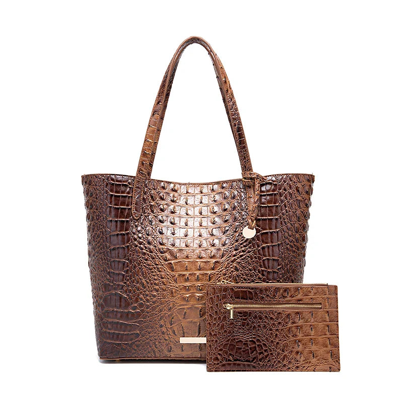 Leather Fashion Two Piece Crocodile Pattern Single Shoulder Tote Bag