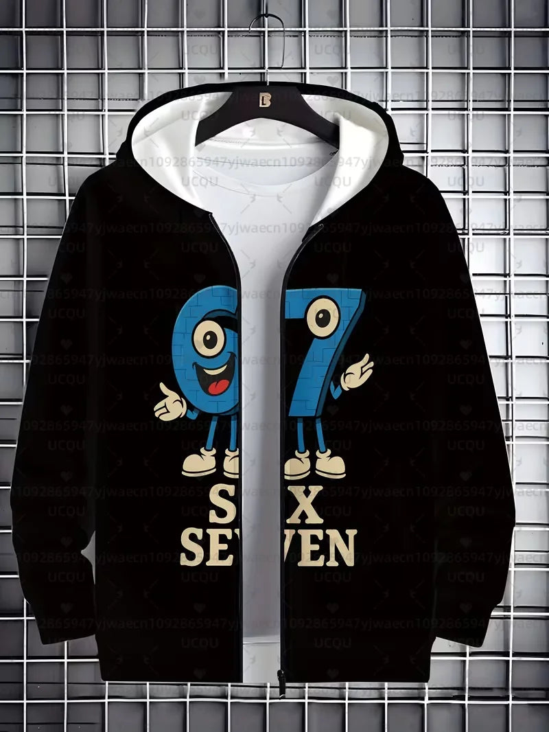 Autumn and Winter Boys' Girl's 3D Print Hooded Zipper Kids 67 Six Seven Italian Brain Rot Math Joke Men's Women's Hoodies