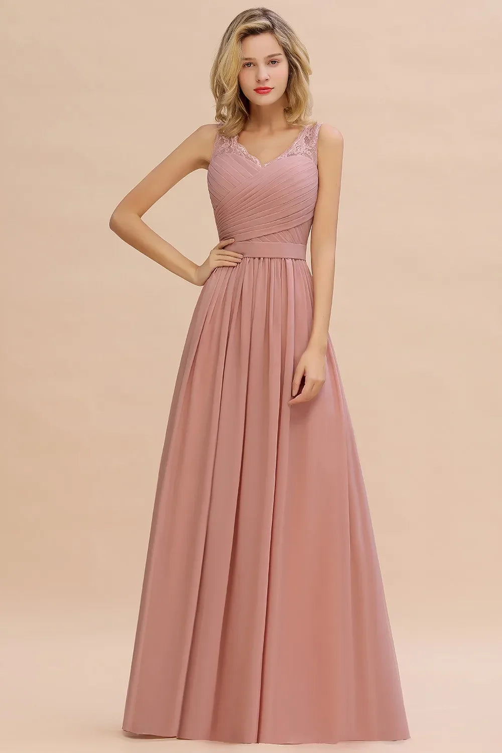 Elegant Bridesmaid Dress Pleated Bodice See-through Lace Cap Sleeves Maxi Flowy A-Line Skirt Wedding Party Gown Women