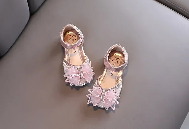 2025 Summer Girls Flat Princess Sandals Fashion Sequins Bow Rhinestone Baby Shoes Kids Shoes For Party Wedding Party Sandals