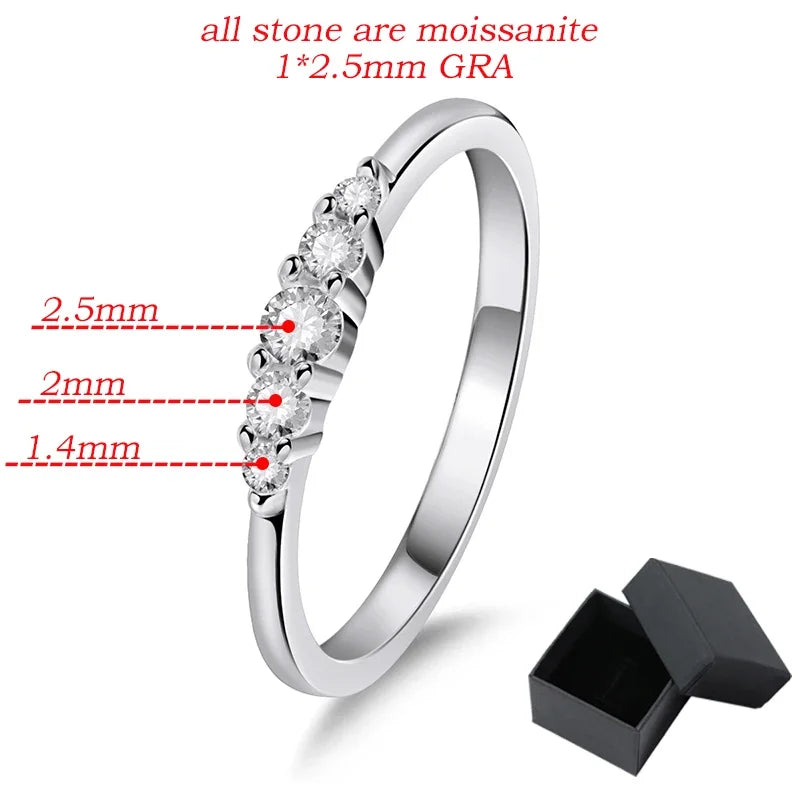 0.13CTTW 2.5mm Certified Moissanite Rings for Women 5 Stones Sparkling Sterling Silver 925 Wedding Band Mach Diamond GRA