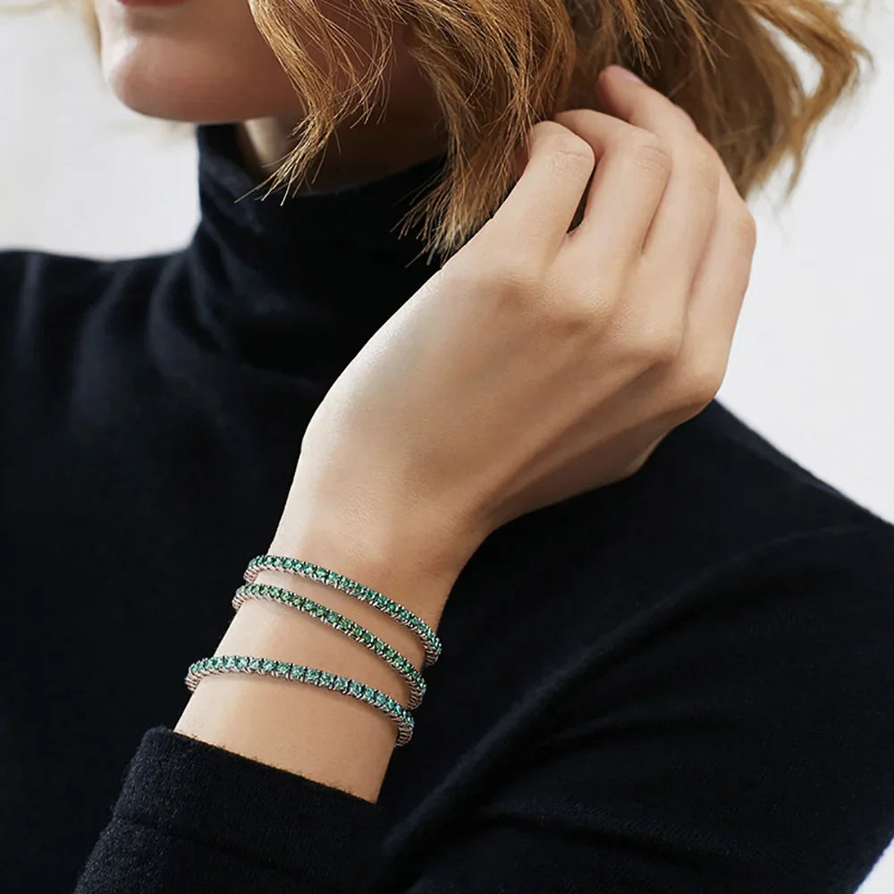 3mm Green Moissanite Tennis Bracelet for Women Man Anniversary Gift S925 Sterling Silver Bracelet Plated 18k Hand Chain