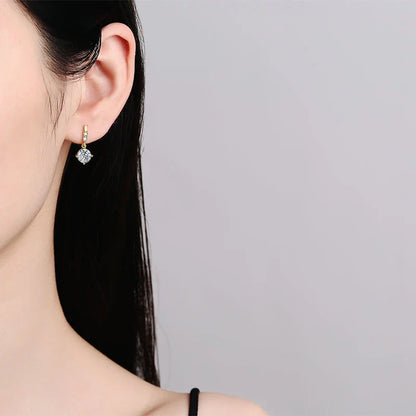1ct Moissanite Drop Earrings S925 Sterling Silver with Gold Plated Hoop Earrings Wedding Party Jewelry With Certificate
