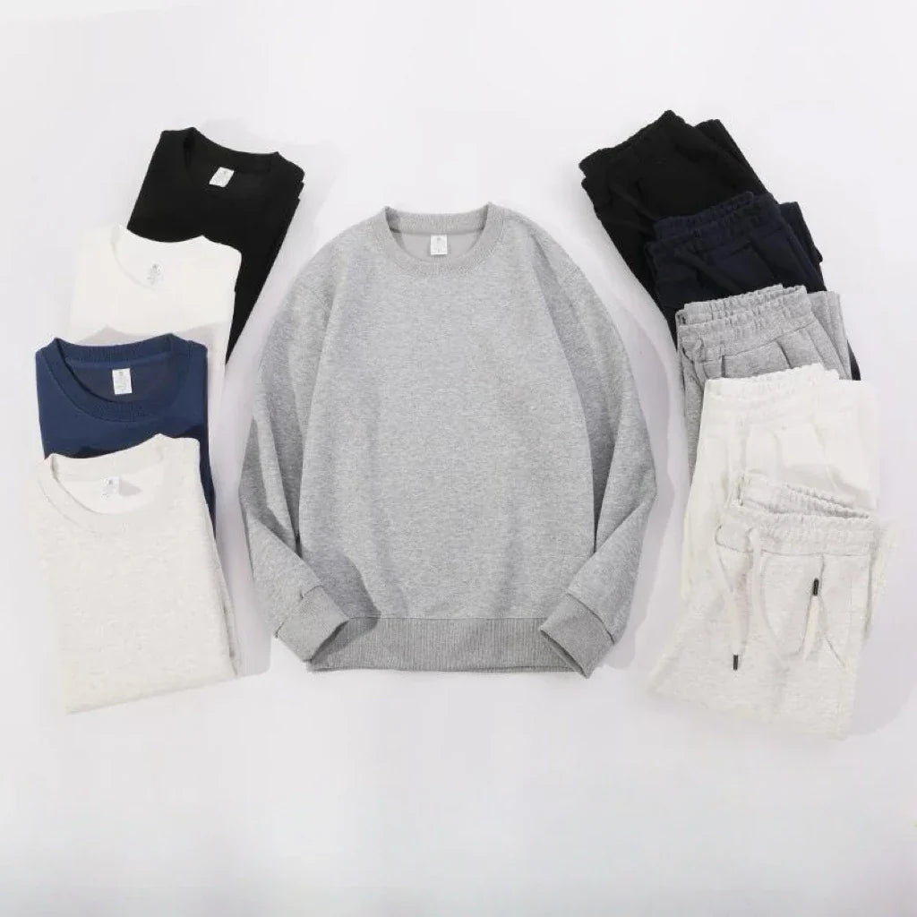 Men's Autumn and Winter New Solid Color Pullover Sweater & Pants Two-piece Set Fashionable Casual Sports Set Men's Tracksuit