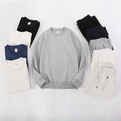 Men's Autumn and Winter New Solid Color Pullover Sweater & Pants Two-piece Set Fashionable Casual Sports Set Men's Tracksuit