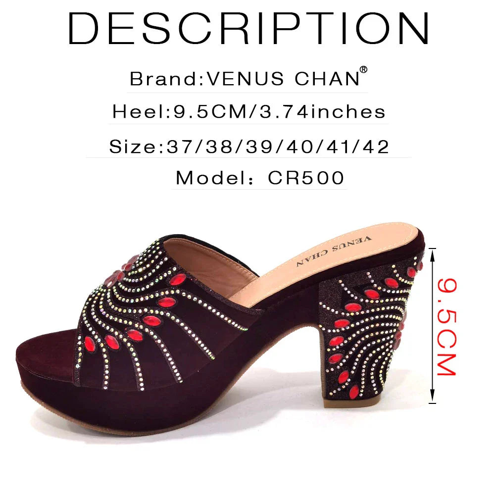 Women's Shoes High Heels Sexy Ladies Party Wedding Pattern Embroidery Mules Shoes and Bags Set for Italian