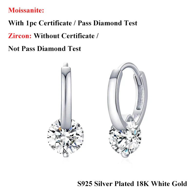 0.5/1/2CT Round Brilliant Cut Moissanite Huggie Hoop Earrings for Women S925 Silver Dainty Micro Buckle Ear Fine Jewelry