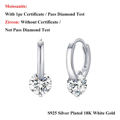 0.5/1/2CT Round Brilliant Cut Moissanite Huggie Hoop Earrings for Women S925 Silver Dainty Micro Buckle Ear Fine Jewelry