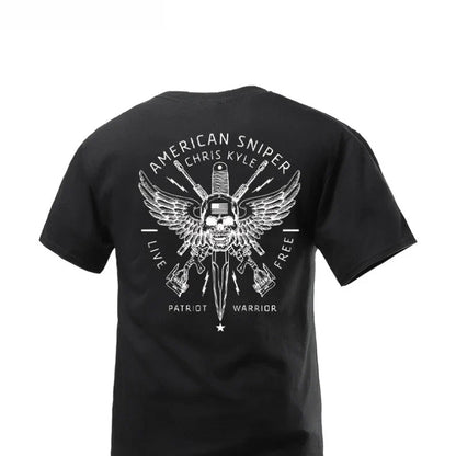 Summer New Military Wind Tough Guy Wind Wings Skull Printing Crew Neck Short Sleeve T-Shirt Tough Guy Clothing