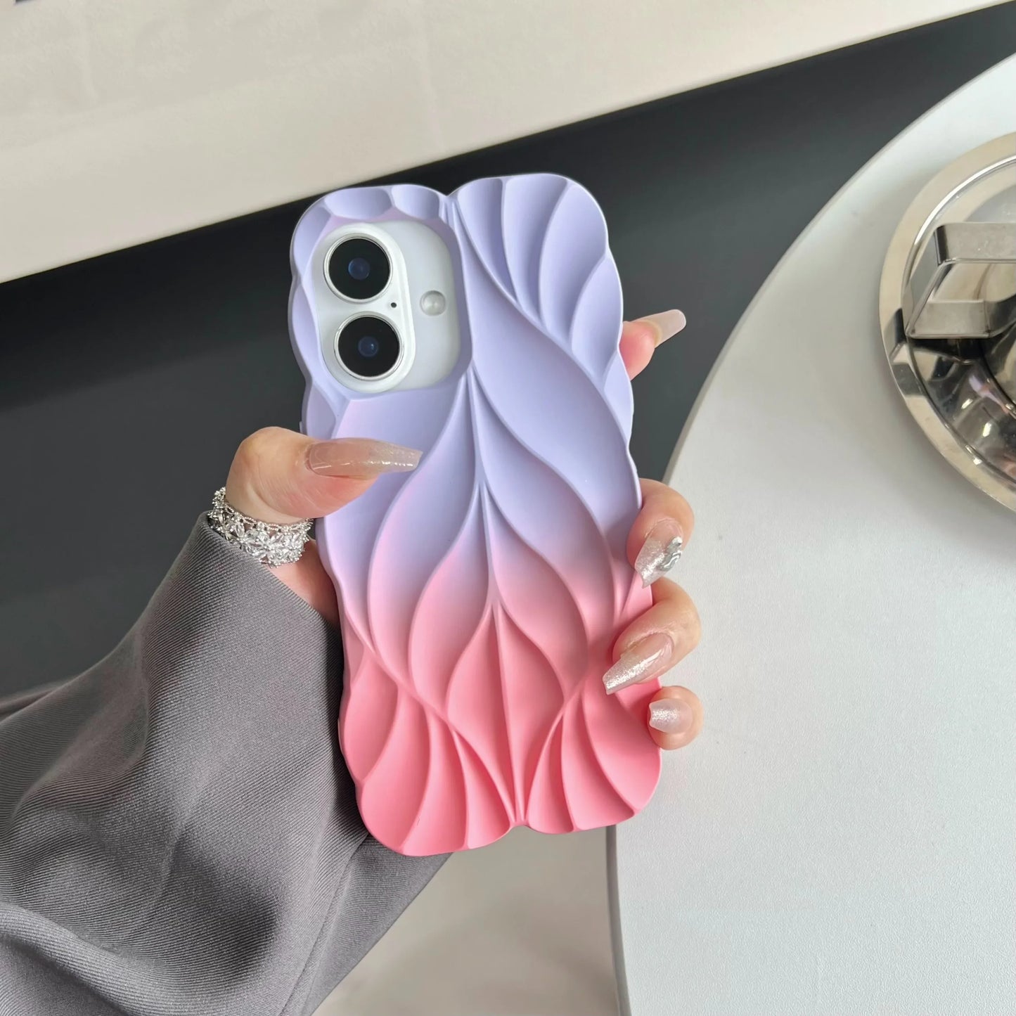 Luxury fashion 3D Leaf Pattern Soft phone Case for iPhone 16 15 14 13 Pro Max Plus Leaf Ripple Candy Color Shockproof Back Cover