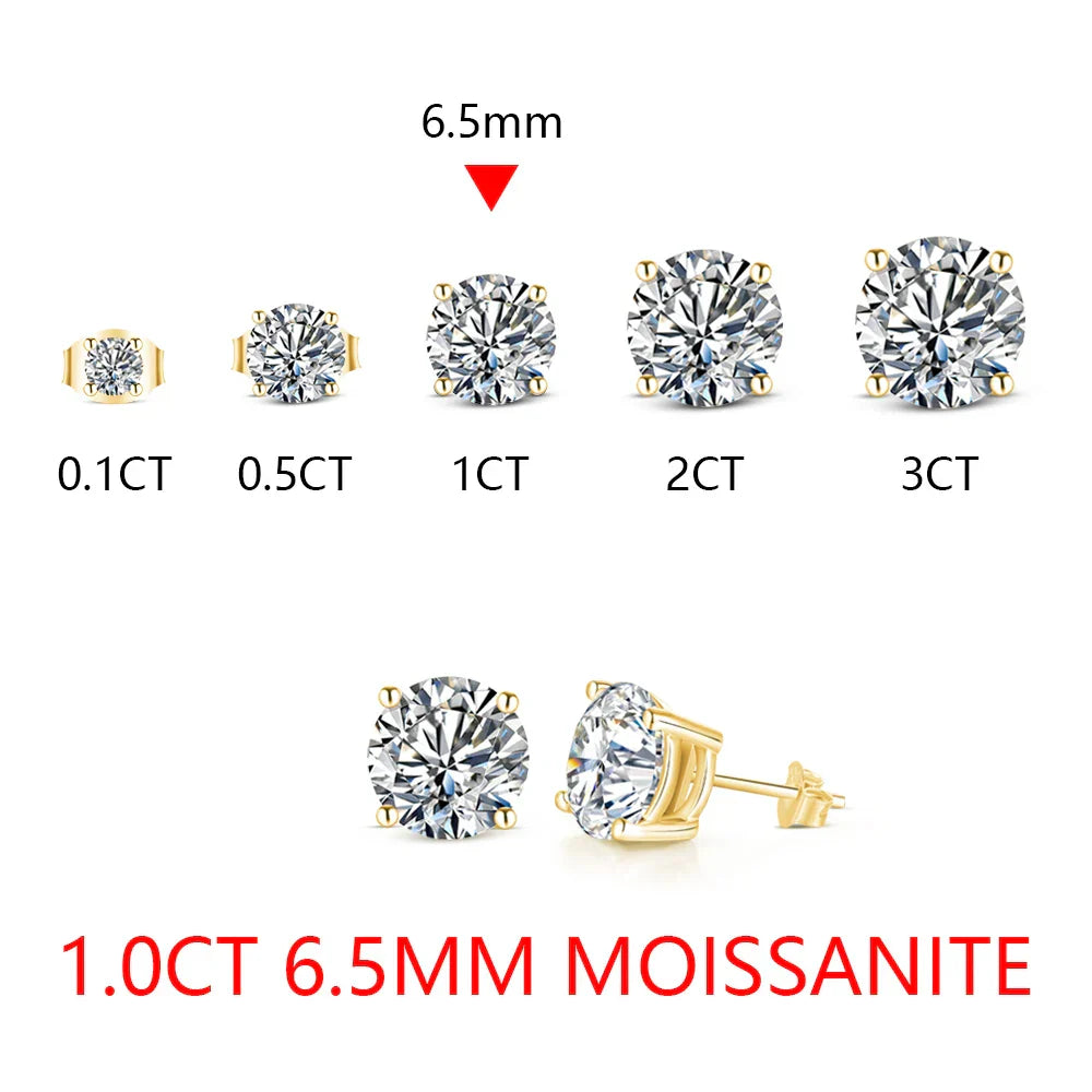 2 Carat 8.0mm D Color Moissanite Stud Earrings For Women Top Quality 100% 925 Sterling Silver Sparkling Wedding Jewelry