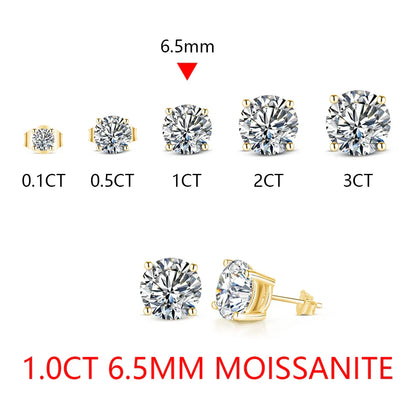 2 Carat 8.0mm D Color Moissanite Stud Earrings For Women Top Quality 100% 925 Sterling Silver Sparkling Wedding Jewelry