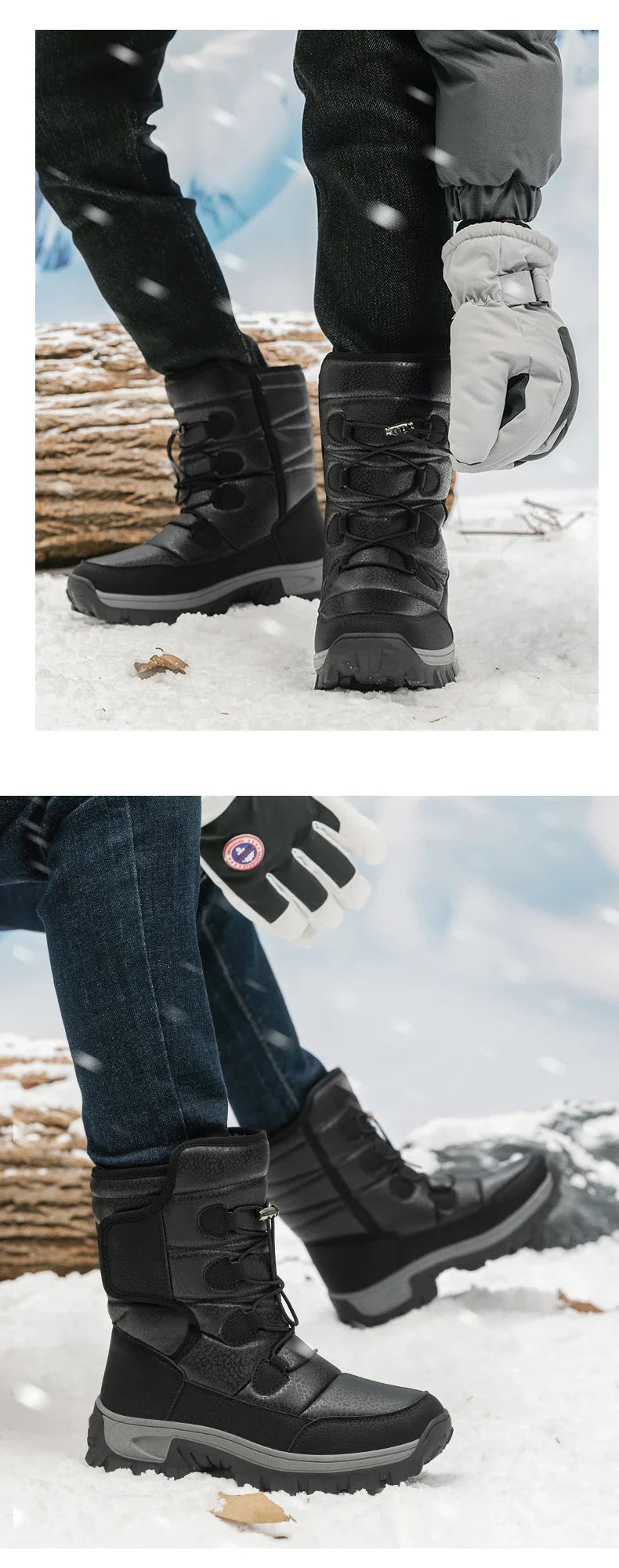 New Warm Men Plush Snow Boots High Top Winter Men's Boots Waterproof Winter Motorcycle Boots Outdoor Anti-Slip Men Hiking Boots