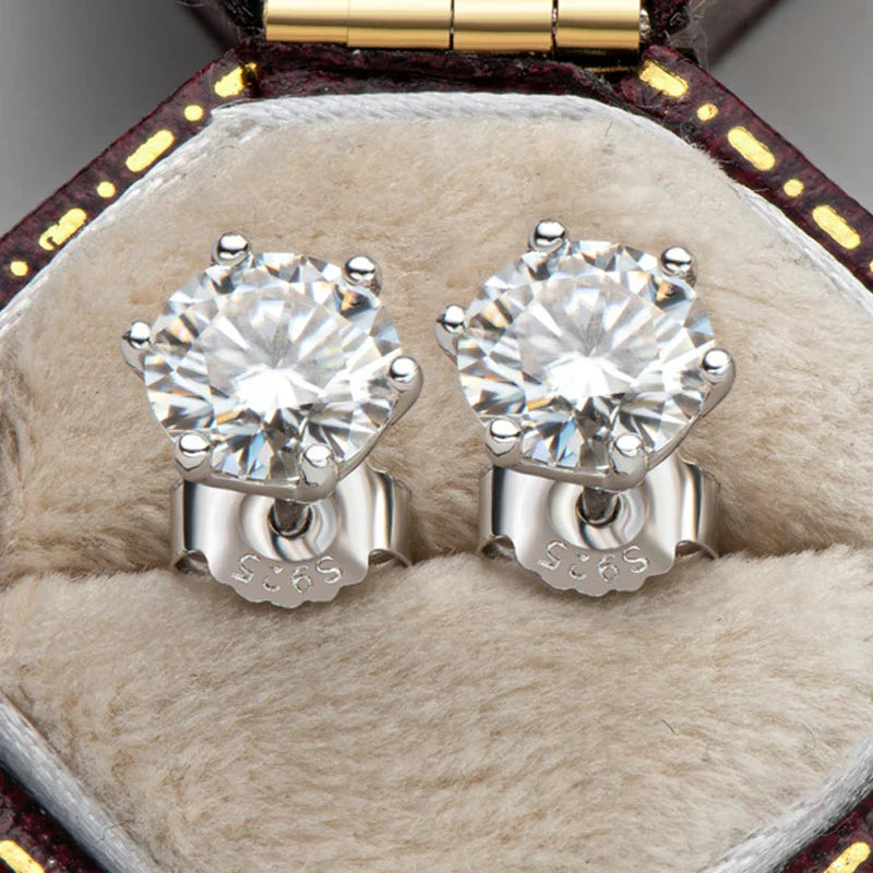 Real 0.5ct/1ct/2ct D Color Moissanite 925 Sterling Silver Gold Plated Stud Earrings For Women Wedding Fine Jewelry Gift