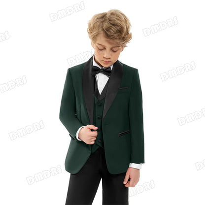 Regular Fit Boy's Formal Suit Set, 4 Pieces Smart Suits For Kid From 3 To 14 Years Shawl Neck Wedding Guest Outfit For Children