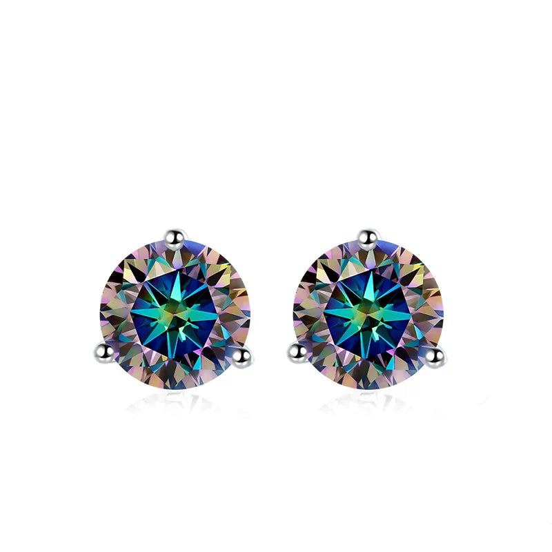 0.5ct 1ct 2ct Champange Blue Rainbow Moissanite Earrings for Women 925 Sterling Silver Lab Diamond  Women's Earring Studs