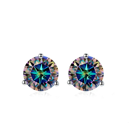 0.5ct 1ct 2ct Champange Blue Rainbow Moissanite Earrings for Women 925 Sterling Silver Lab Diamond  Women's Earring Studs