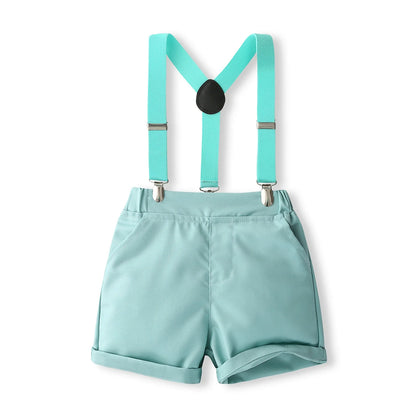 1-5Y Baby Boys Gentleman Outfit Stripe Print Short Sleeve Shirts +Bow Tie + Suspender Shorts Sets Kids Summer Clothes