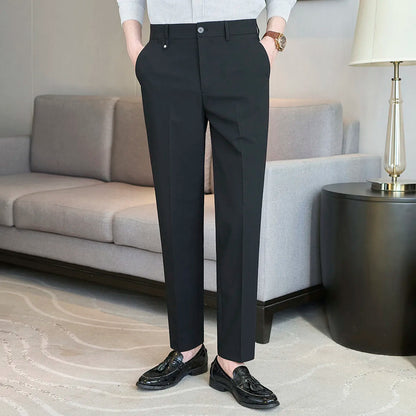 Spring Summer Korean Style Suit Pants Men Solid Color Slim Fit Smart Casual Suit Trousers Mens Youthful Vitality Full Length