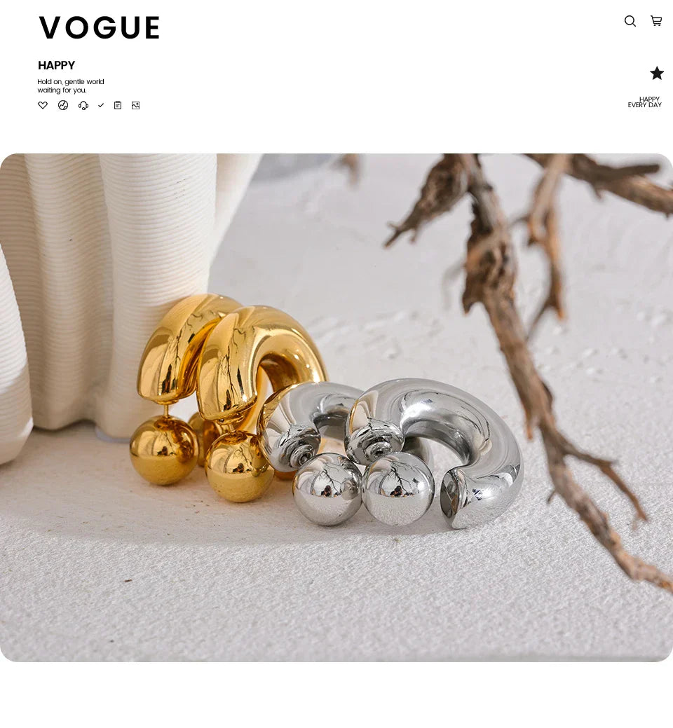 Stainless Steel C Shape Round Chunky Unusual Earrings Jewelry Waterproof Metal Texture Attractive Women Accessories Gift
