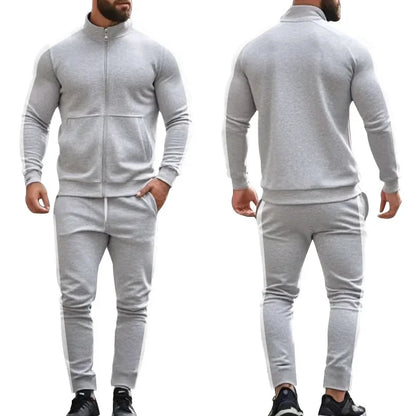2025 Spring Autumn Men's 2-Piece Set Color Blocking Zipper Stand Collar Casual Sports Jacket Sweatshirt Trousers Suit