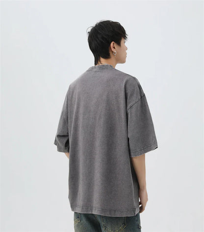 Japanese Korean Style Stir Fried Snowflake Washed T-Shirts Men Women Cotton Heavyweight Summer Hip Hop Streetwears Short Sleeved
