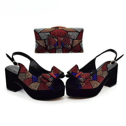Lastest Italian Design Fashion Style Ladies Shoe with Matching Bag Set 2024 Nigerian Shoes and Bag Set Wedding Shoes Bride