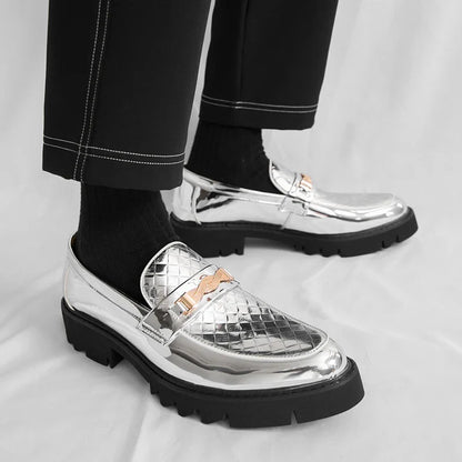 British Style Gold Luxury Loafers For Man Leather Shoes Design Pointed Toe Men's Dress Shoes Casual Wedding Formal Shoes Men