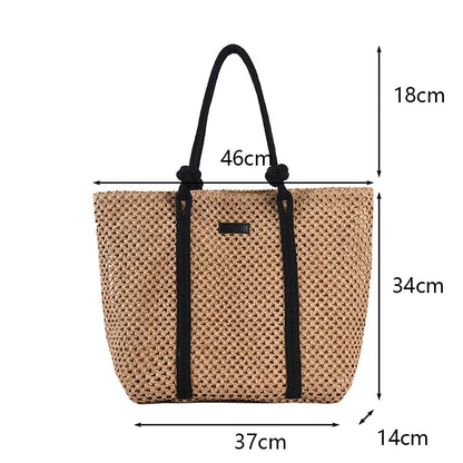 Elegant Ladies Straw Woven Handbag Women Holiday Beach Bag Casual Shopper Tote Top-Handle Bags Fashion Underarm Shoulder Bags