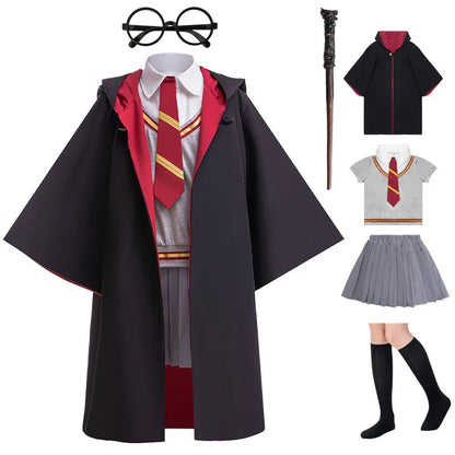Children's Halloween Movie Cosplay Costume Girls Striped Top + Cape Casual Suit Carnival Halloween Birthday Magic School Dress