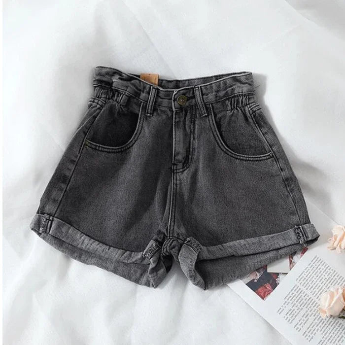 Summer High Waist Denim Shorts Women Casual Loose Ladies Fashion Plus Size Elastic Waist Wide Leg Short Jeans Female