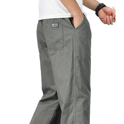 Men's 100% Cotton Cargo Pants Business Relaxed Fit Long Trousers Men Elastic Waist Drawstring Sweatpants Autumn Men Jogger Pants