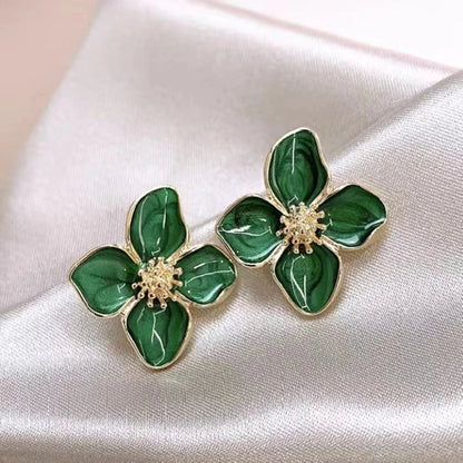 Dropped Glaze Flower Stud Earrings for Women Girl French Ins Vintage 2024 Fashion Korean Wedding Romantic Jewelry Gifts