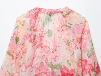 Women New Fashion Summer Casual Chic Women Blouse V-Neck Tiered Long Sleeve Loose Shirts Vintage Style Tops 3130359