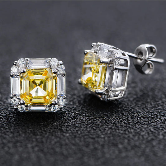 100% 925 Sterling Silver 7*7mm High Carbon Diamond 18K Gold Plated Stud Earrings For Women Sparkling Fine Jewelry Gifts