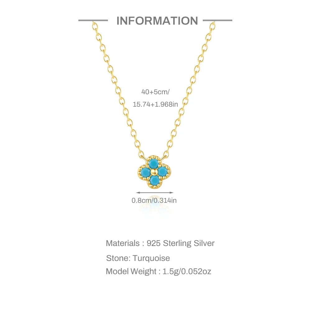 100% 925 Sterling Silver Turquoise Crystal Petal Patter Pendant Necklaces For Women Delicate Wedding Jewelry Collar Mujer