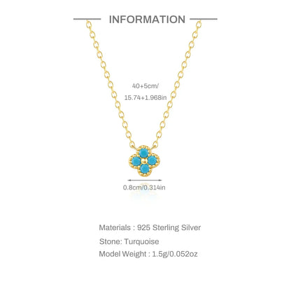 100% 925 Sterling Silver Turquoise Crystal Petal Patter Pendant Necklaces For Women Delicate Wedding Jewelry Collar Mujer