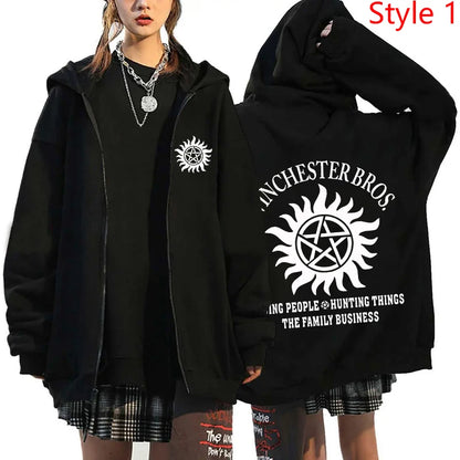New Supernatural Printed Zipper Hooded Fashion Women Men Sweatshirt Casual Sport Hoodie Personality Zipper Long Sleeve Coat