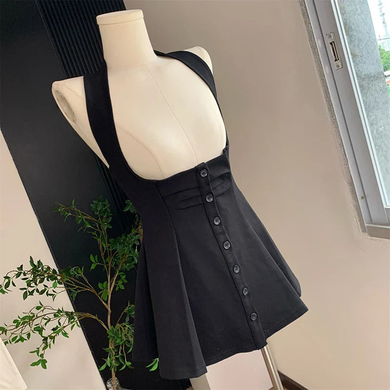 Two Piece New Sexy Chic Halter Female Dresses Basic Polo Neck Fashion Button Shirt Slim Simple A-line XS-L Women Dress