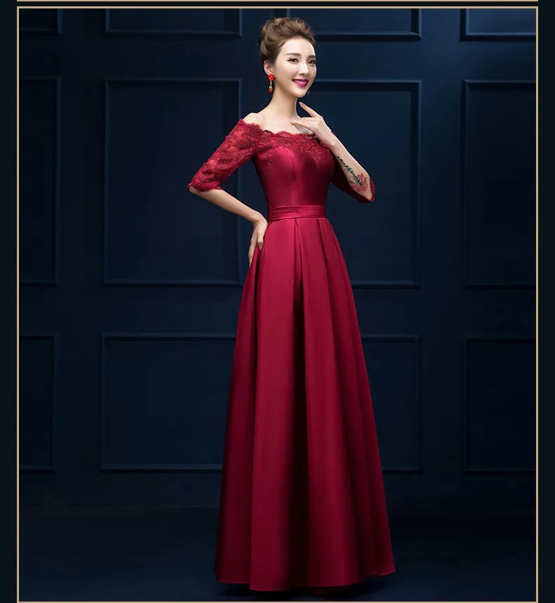 Luxury Lace Appliques Evening Dresses Elegant Satin A Line Embroidery Lace Up Prom Gowns Formal Party Vestido De Gala For Bride