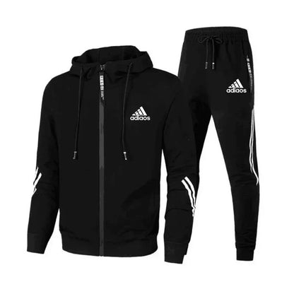 Men's casual sports and fitness set, Spring and Autumn outdoor fashion hooded zipper jacket + jogging pants two-piece set