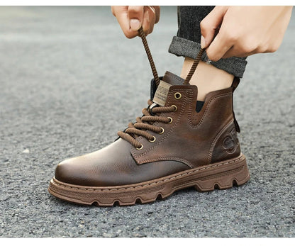 New MEN'S BOOTS with Retro Style Leather Boots, Thick Soles, Wear-resistant MEN'S High Top Casual Shoes, Side Zippers
