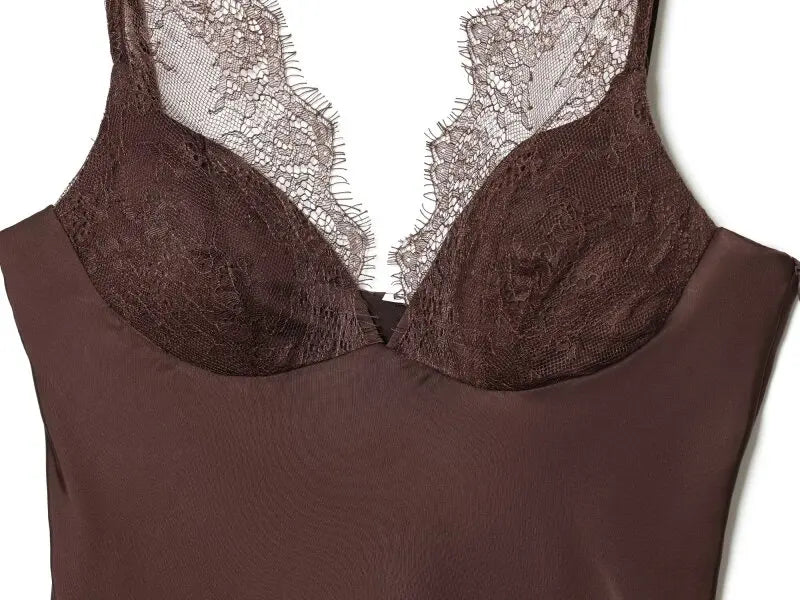Women's Satin Lace Camisole - Sexy V-Neck Sleeveless Top for Summer, Perfect for Party & Beach Outfits, Comfortable Silky Feel