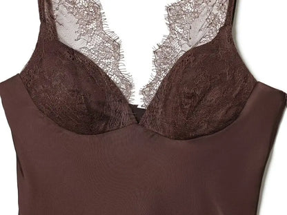 Women's Satin Lace Camisole - Sexy V-Neck Sleeveless Top for Summer, Perfect for Party & Beach Outfits, Comfortable Silky Feel