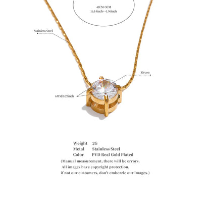 Korean Chic Stainless Steel Shiny Cubic Zirconia Cast Delicate Necklace Pendant for Women Daily Waterproof Basic Jewelry