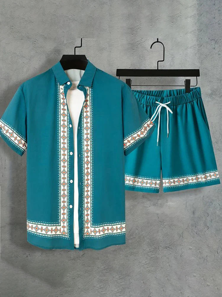 Conjunto de Camisa Masculina de Verão Impresso em 3D e Conjunto de Shorts Masculino e Feminino Moda Casual Fresco Simples Colarinho Havaiano
